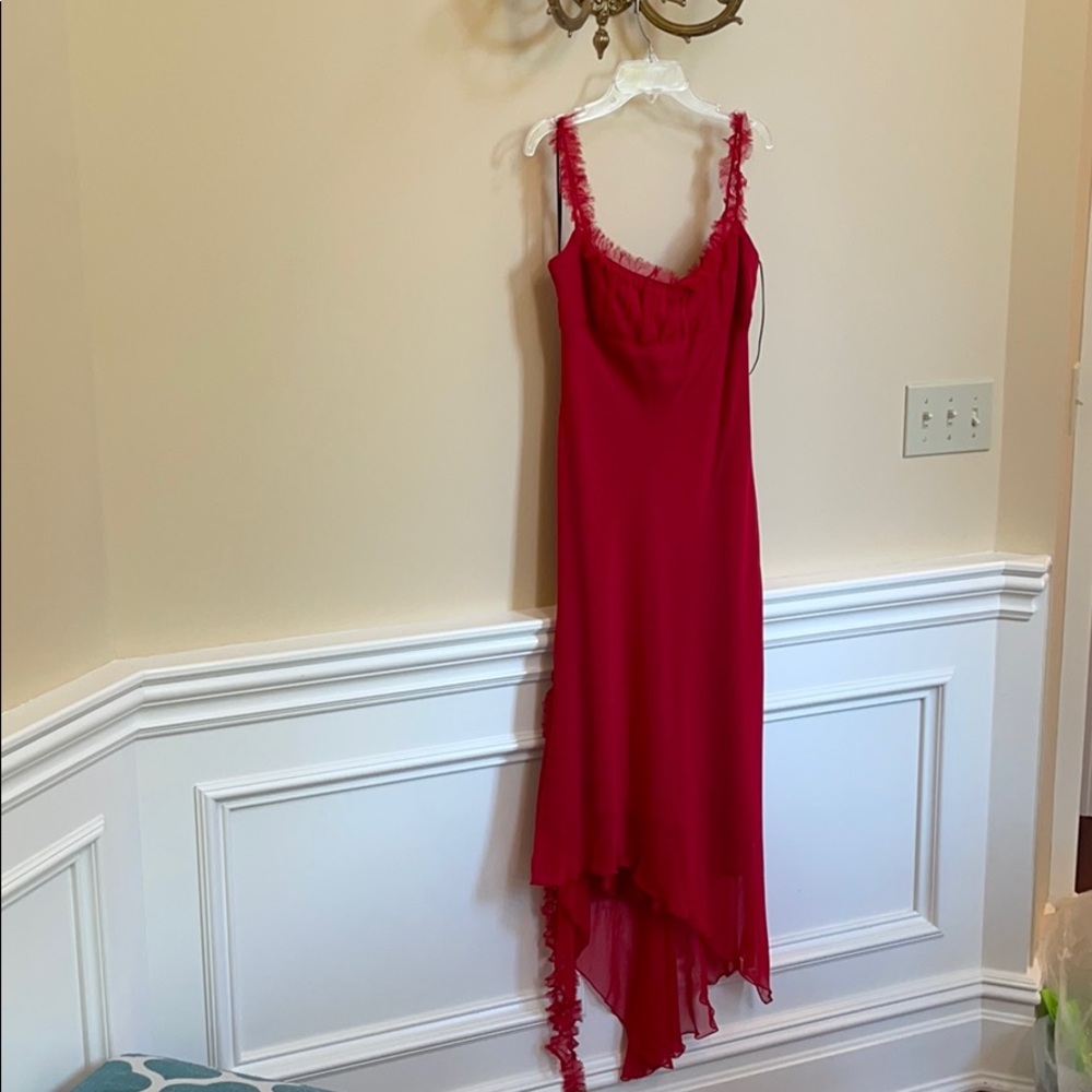 ABS Evening Red Ruffle Dress